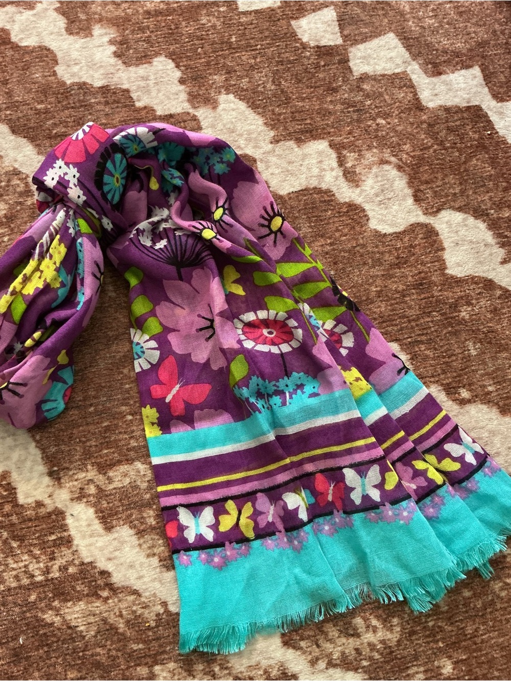 Vera Bradley Purple and Turquoise Butterfly Floral Scarf